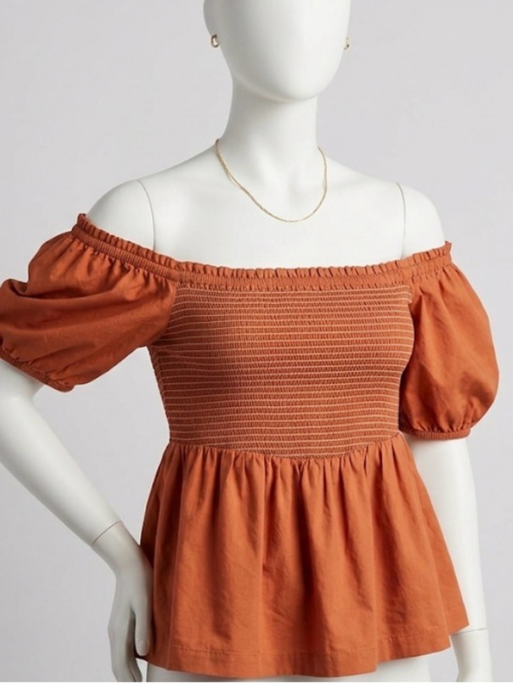 Old Navy Smocked Puff-Sleeve Peplum Top - Rust Orange / Terracotta Peasant